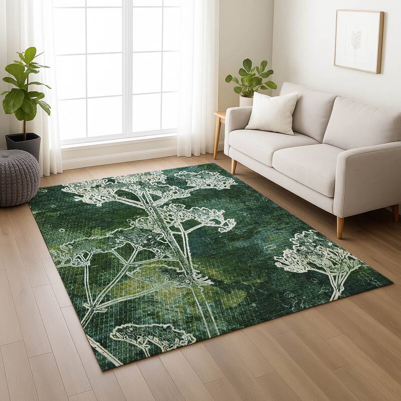 Machine Washable Indoor/ Outdoor Modern Floral Chantille Rug