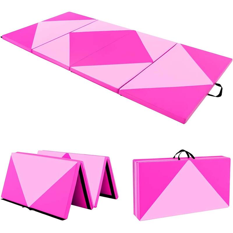 Folding Gymnastics Mat Tumbling Mat w/ Hook & Loop Fasteners - Pink&Rose
