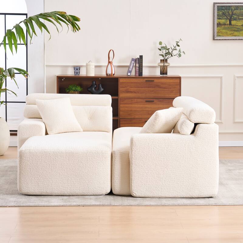 Full Compression Chenille Convertible L-Shape Chesterfield-Inspired Design Sofa Chaise
