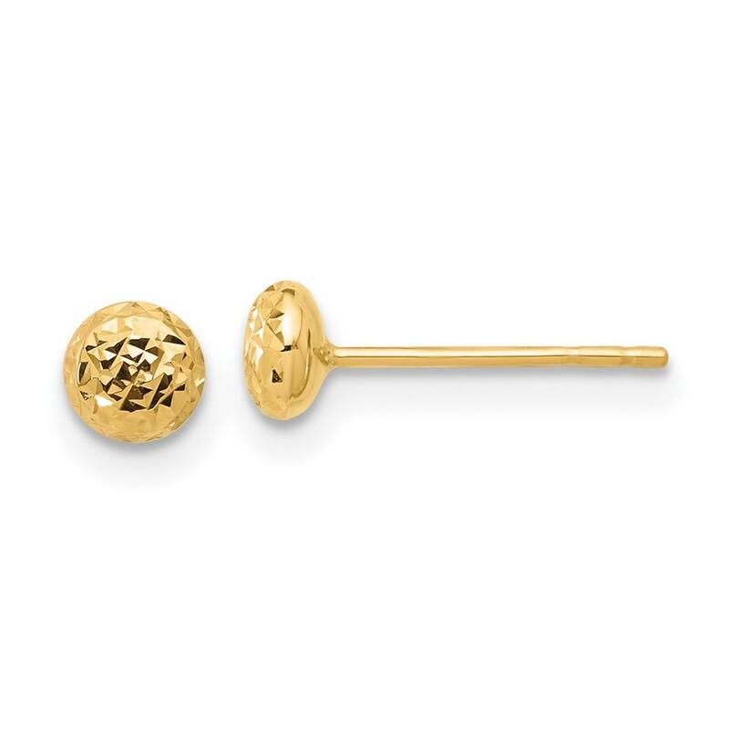 Curata 14k Yellow Gold Polished Sparkle Cut Button Post Earrings - 4.5x4.5mm