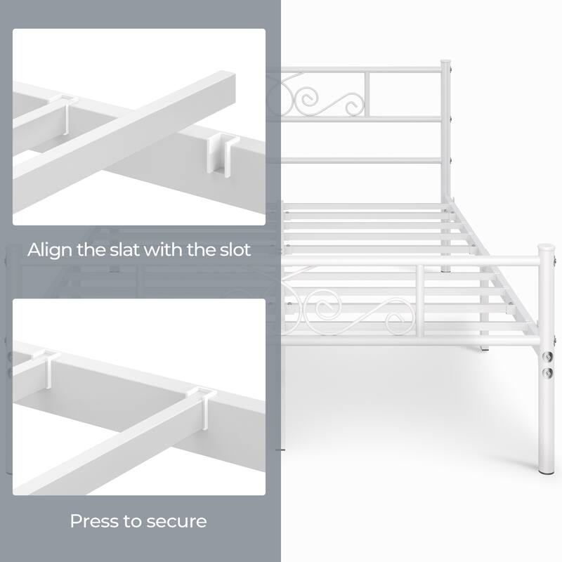 Yaheetech Graceful Scroll Bed Metal-Framed Bed with Footboard