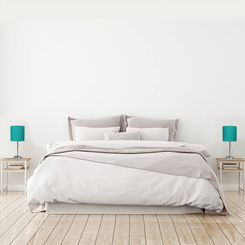 19.5 in. Brushed Steel Finish Table Lamp with Blue Shade, Durable Stick Lamp for End/Side Tables, Set of 2