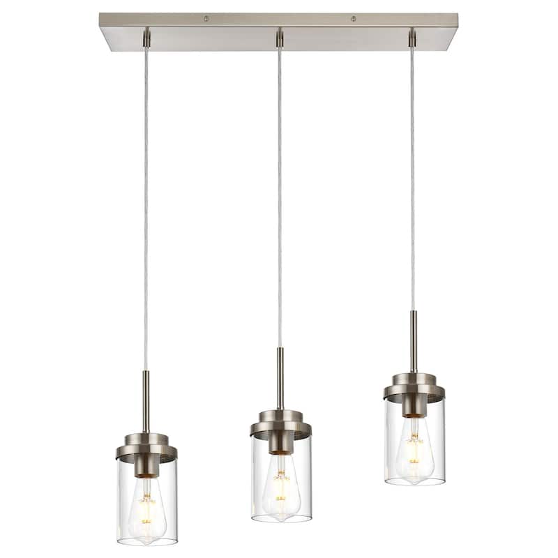 Kitchen Pendant Lighting Over Island 3 Lights Linear Chandelier, Light Fixtures Ceiling Hanging Lamp with Clear Glass Shade