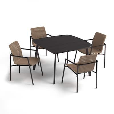 Eiland 5-Piece 45" Square Dining Table and Orso Armchairs Set - Carbon - Sand Resin Wicker