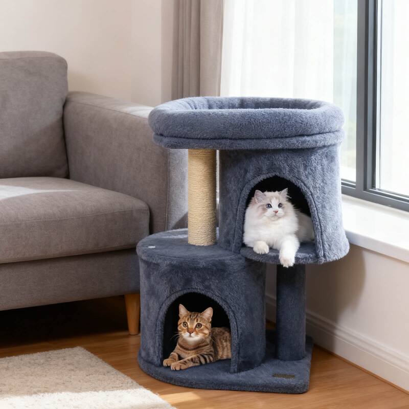 Costway 26” Small Cat Tree with Large Padded Plush Perch, 2 Condos, - See Details