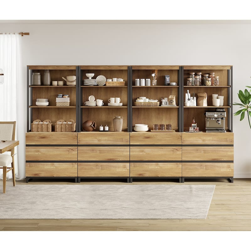 WAMPAT Modern 72" Tall Bookcase with Drawers and Open Book Shelfs, Library Book Shelf for Home Office, Living Room