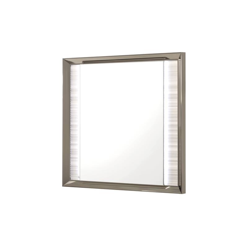 HomeRoots 38" White And Silver Wood Lighted Dresser Mount Framed Mirror - 40.55 in. x 37.99 in. x 2.36 in.