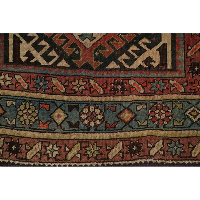 Hand Knotted Oriental 100% Wool Carpet Traditional Geometric Black Runner Rug - 8' 8'' X 3' 6''