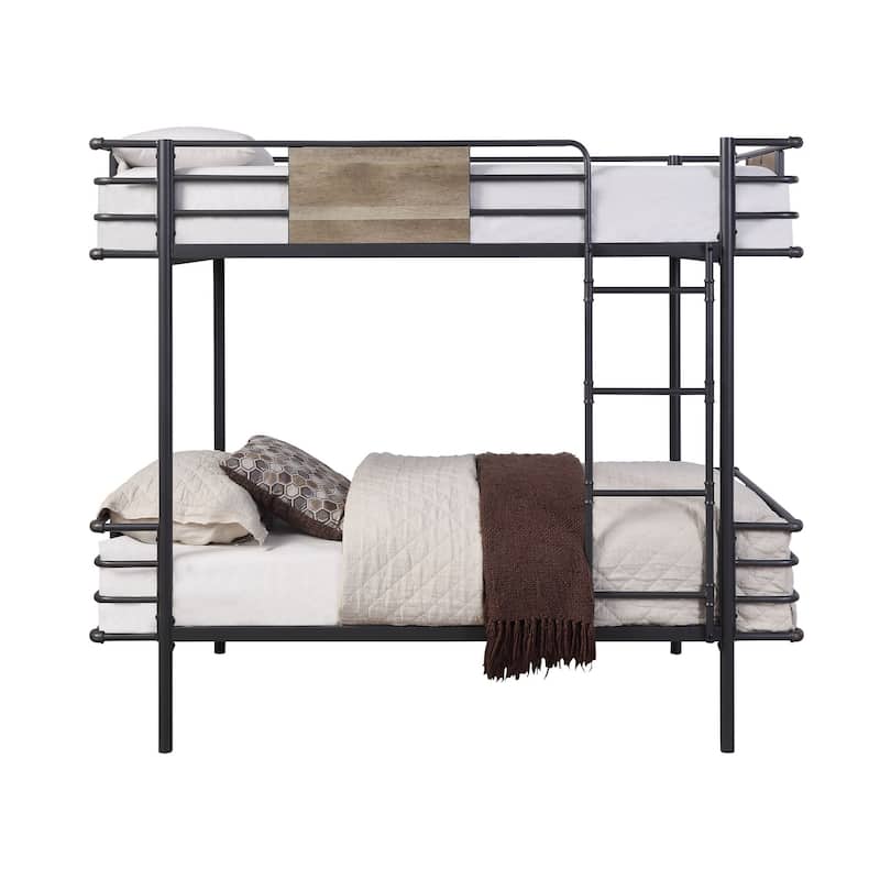 Metal Twin Over Twin Bunk Bed with Attached Ladder, Black