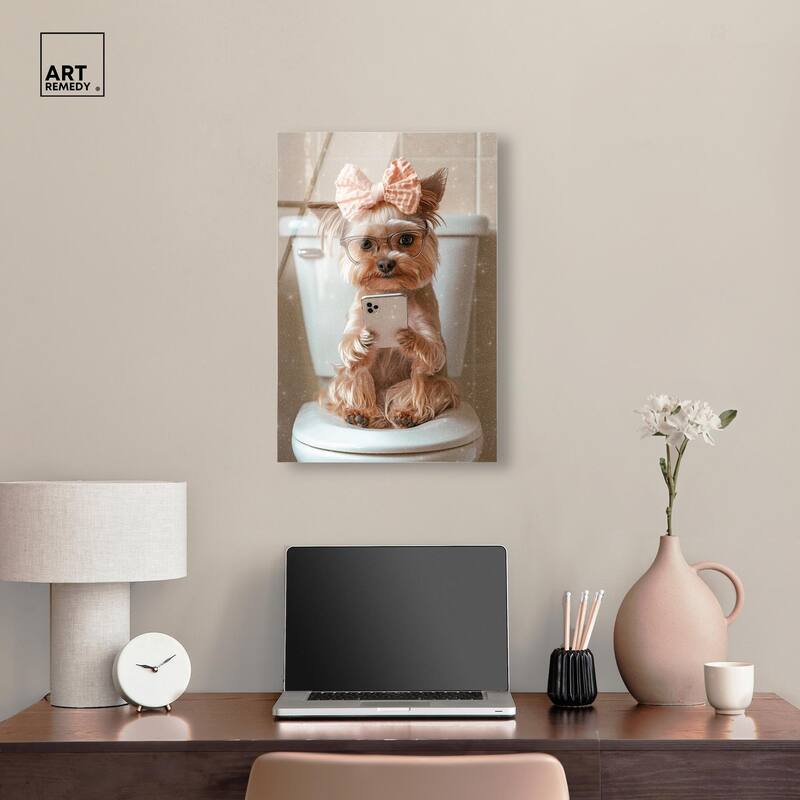 Cute Yorkie on the Toilet Acrylic by Art Remedy, Ready to Hang