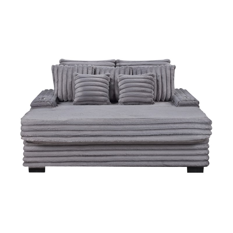 Symphony 67"W Corduroy Oversized Sofa Chaise Lounge Chair with Cupholders and USB Charging Port