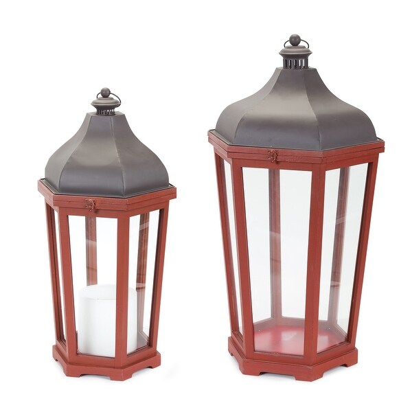 Set of 2 Red and Black Lantern with Clear Glass 6.25" - N/A