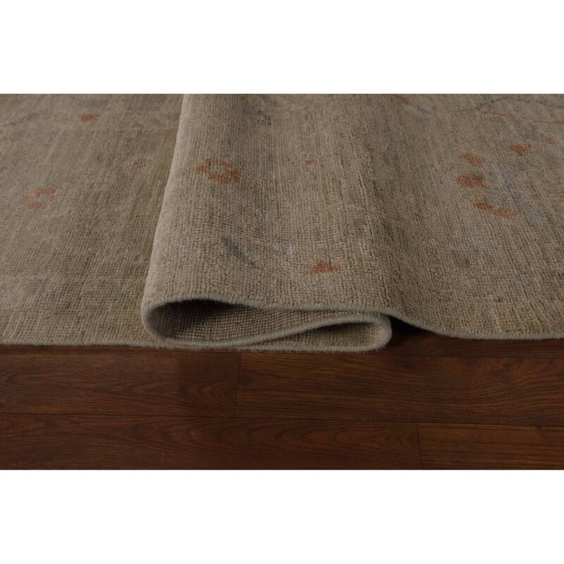 Vegetable Dye Beige Oushak Turkish Rug Hand-Knotted Wool Carpet - 9'2"x 12'3"