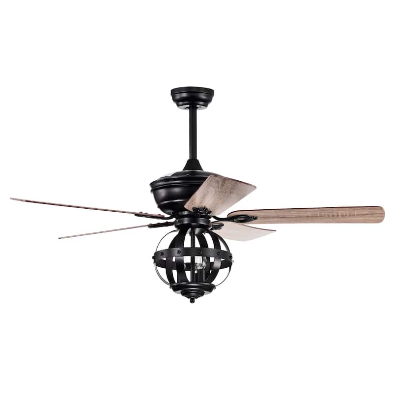 52" Indoor Black Caged Ceiling Fan with Light Kit and Remote