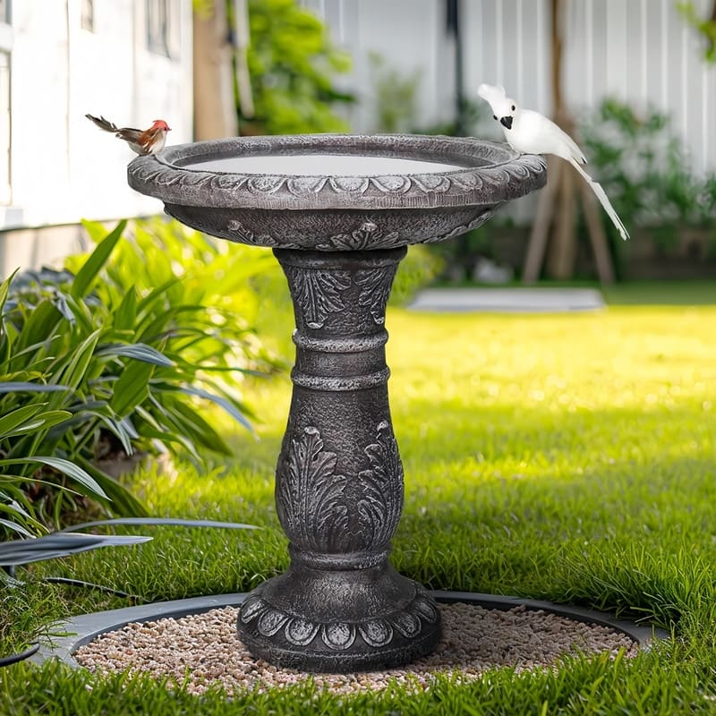 SunJet 24.4" High Concrete Garden Bird Bath - 24.4'' H X 20'' W X 20'' D - Black