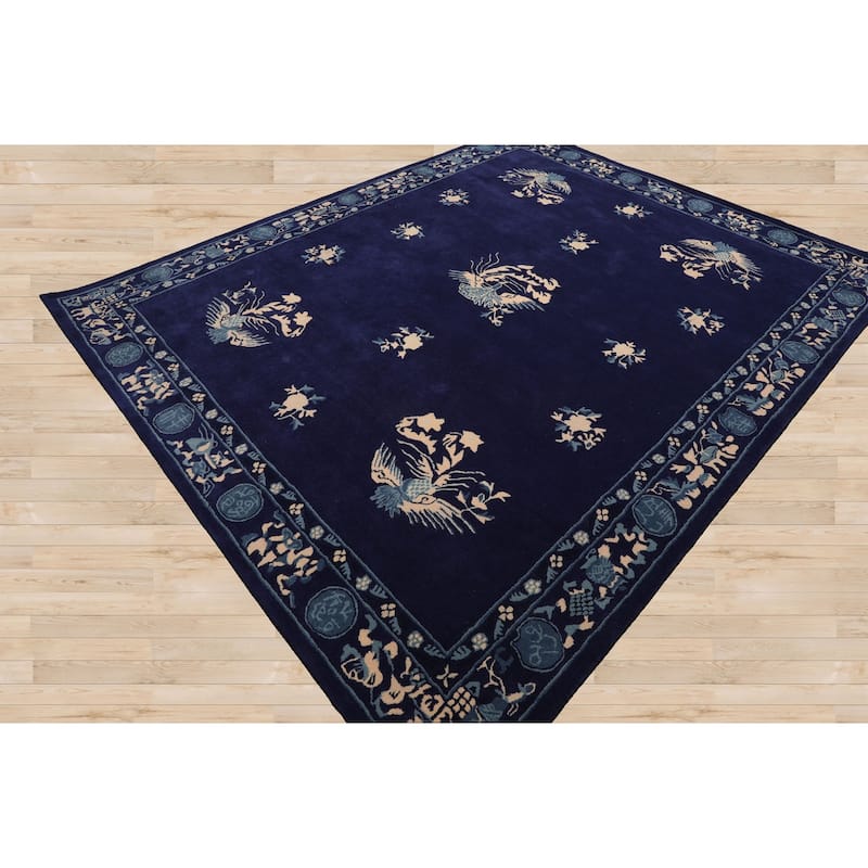 Navy Chinese Art Deco New Zealand Wool Hand Tufted Multi Size Oriental Area Rug LoomBloom