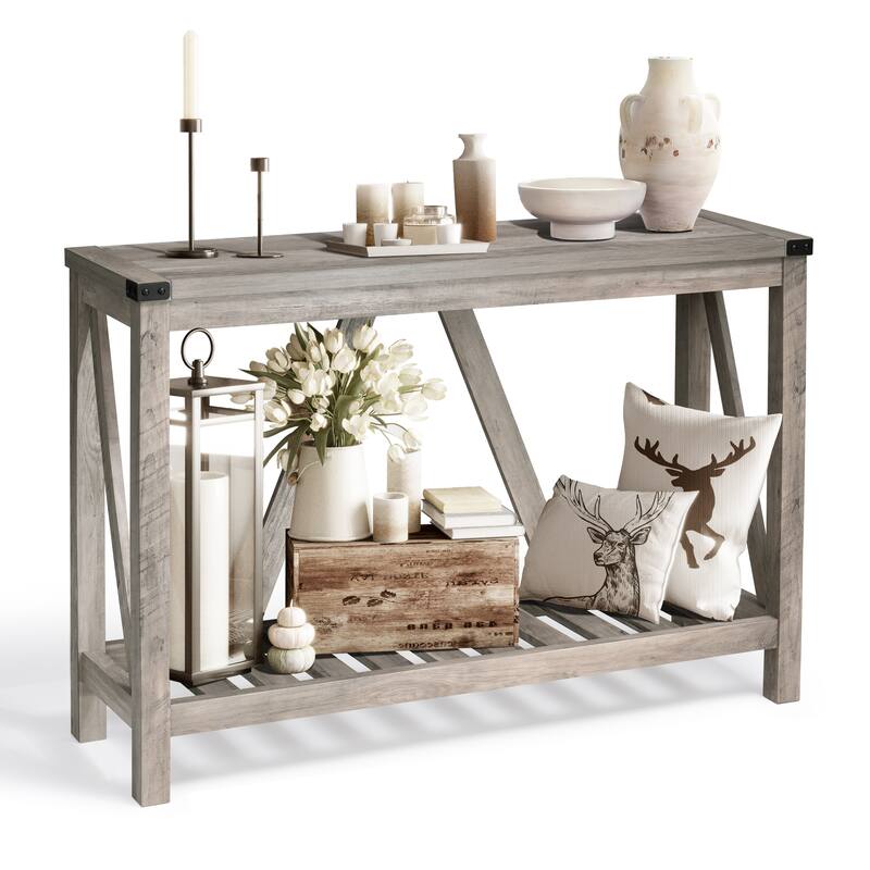 Crestlive Reclaimed Wood Sofa Console Table, Entryway Table with Storage Shelf