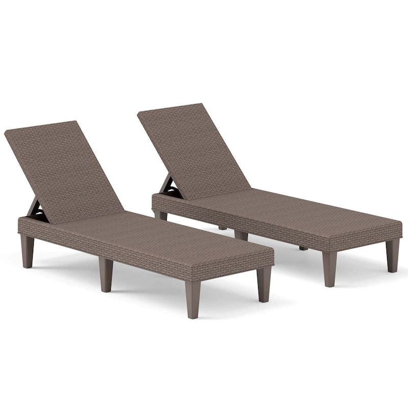 1/2 PCS Chaise Lounge Chair Outdoor Rattan Recliner Lounger - 2 PCS Brown