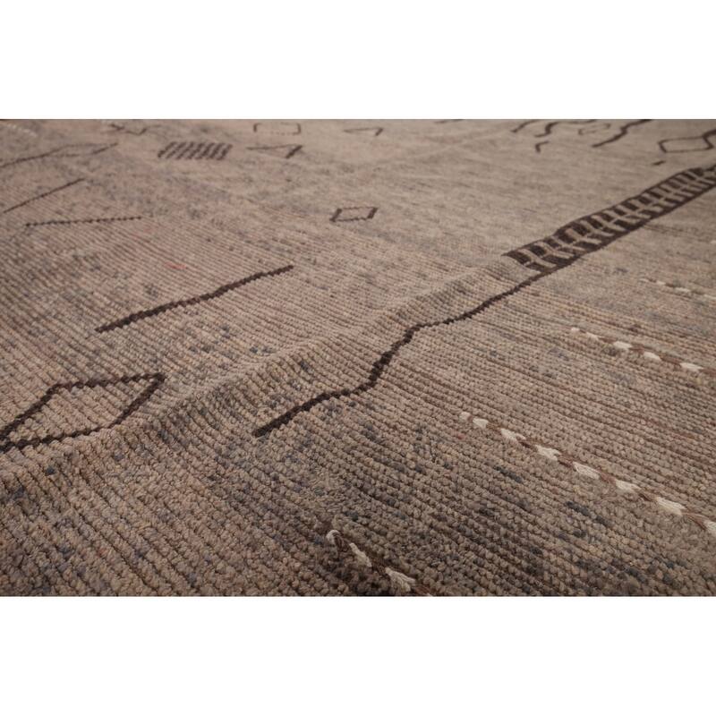 All-Over Brown Striped Moroccan Oriental Area Rug Handmade Wool Carpet - 8'11" x 12'8"