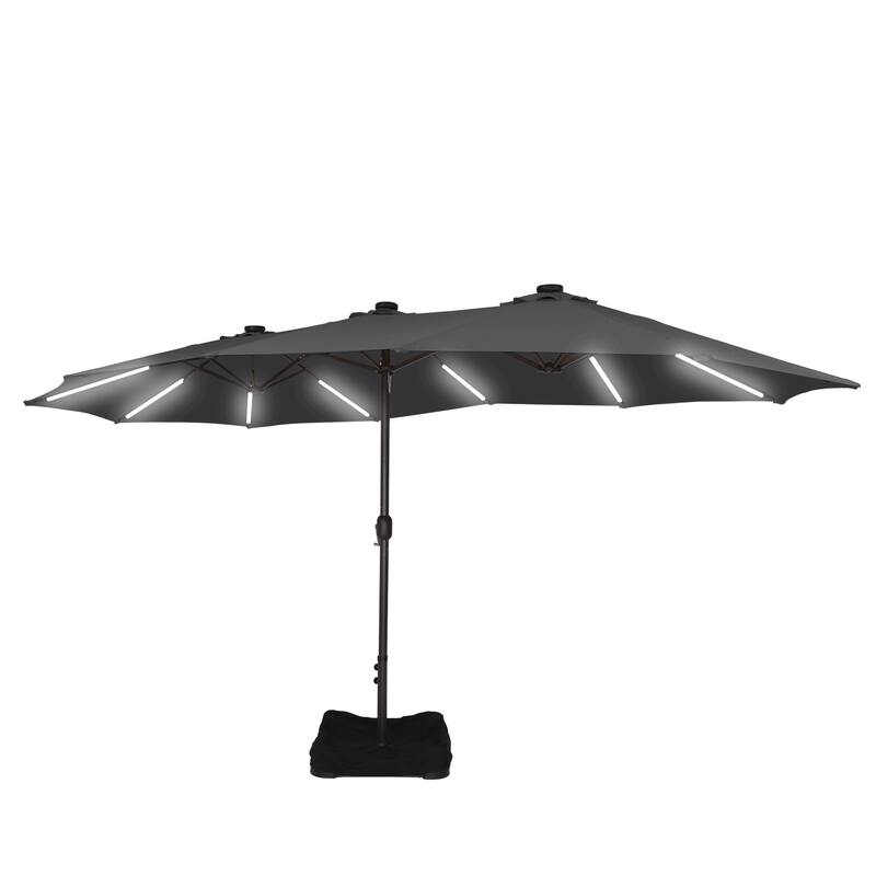 15 ft. Crank Double-sided Solar LED Ultra Lighted Outdoor Market Umbrella with Base Included