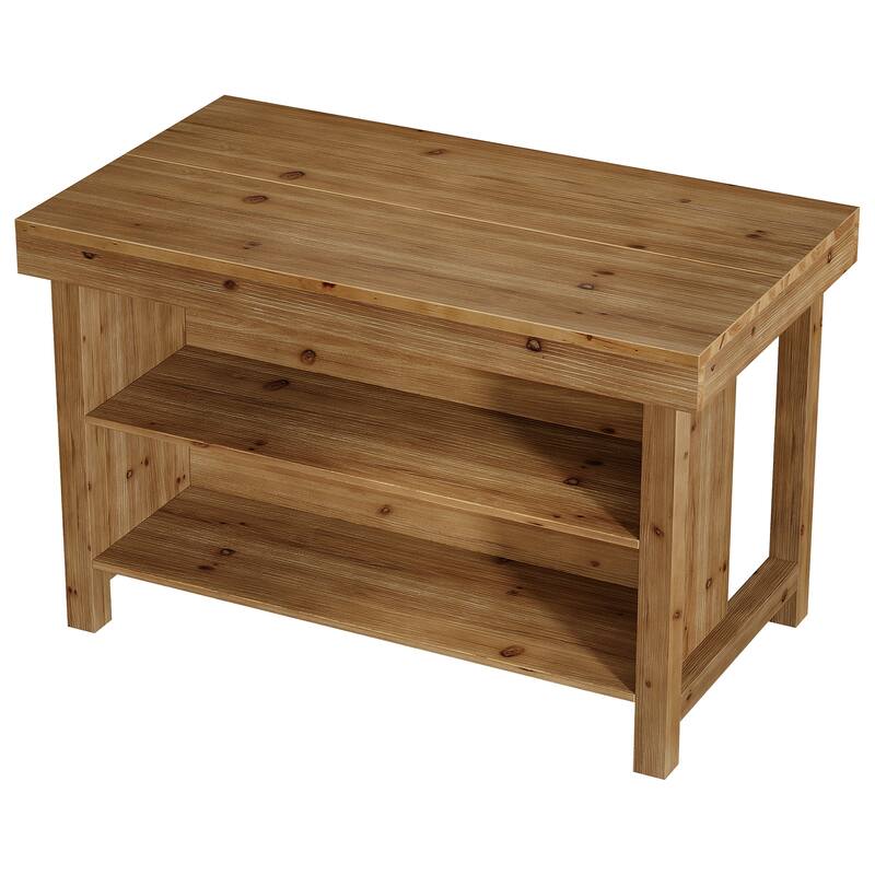 Solid Wood Bar Table, Open Storage Counter Height Pub Dining Table, Kitchen Dining/Living Room Basement Accent Bar Unit