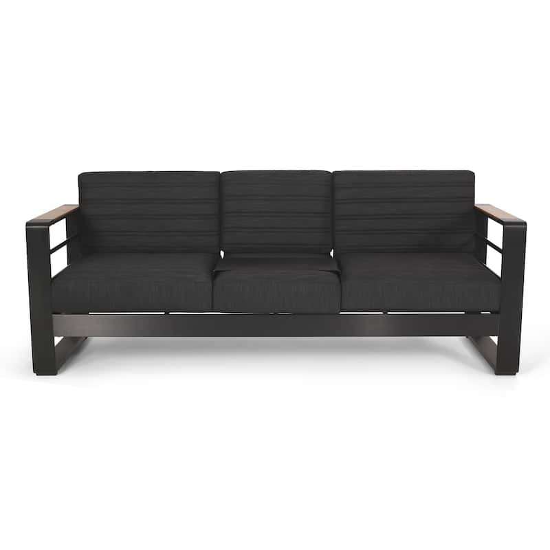 Giovanna Outdoor Black Aluminum Sofa with Charcoal Cushions by Christopher Knight Home
