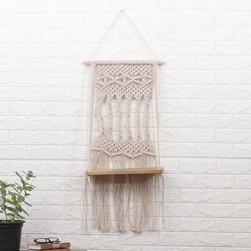Novica Handmade Serene Twists Cotton Macrame Hanging Shelf