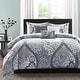 preview thumbnail 1 of 24, Madison Park Marcella 7 Piece Cotton Printed Comforter Set Grey - California King