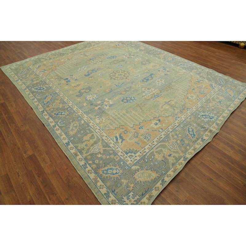 Vegetable Dye Wool Oushak Turkish Area Rug, Floral Geometric Carpet - 10' 0'' X 8' 3''