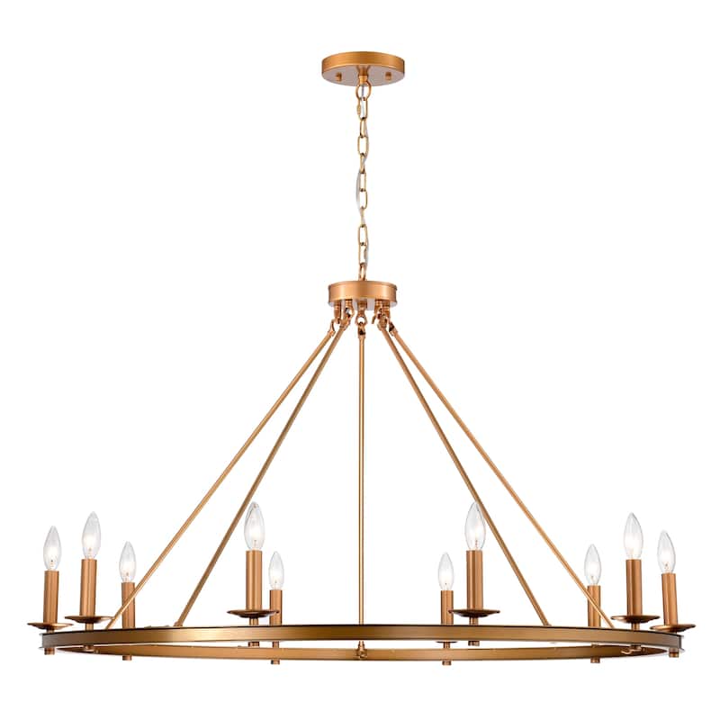 Marcel Candle Style Wagon Wheel 45 Inch Chandelier Metallic Silver Finish 10 Light - Gold