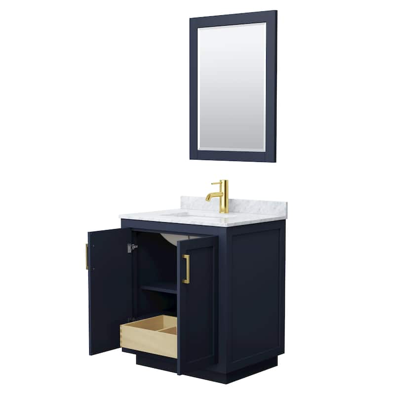 Miranda Single Vanity Set, White Carrara Marble Top, 24-Inch Mirror