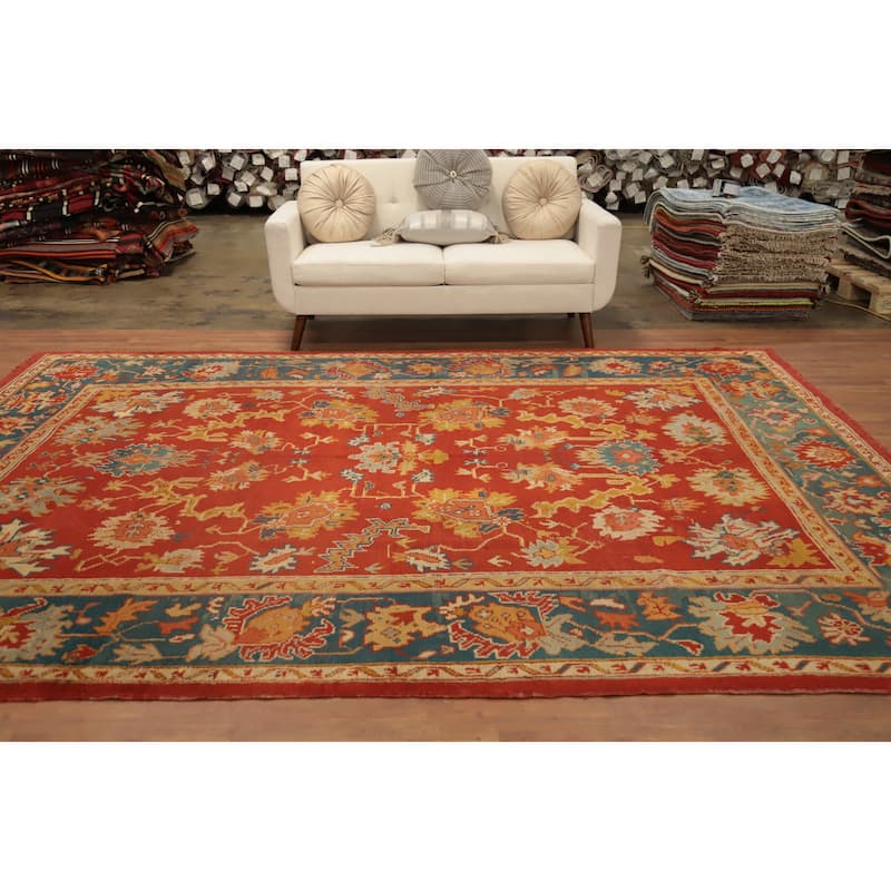 Hand Knotted Oriental 100% Wool Carpet Transitional Floral Oranges & Rust Oushak Area Rug - 11' 4'' X 8' 8''