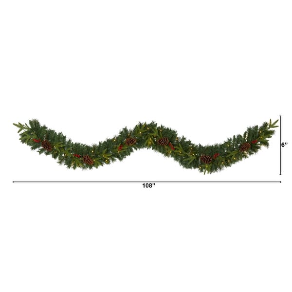 Nearly Natural 6' Frosted Artificial Christmas Garland with Pinecones and 50 Warm White LED Lights