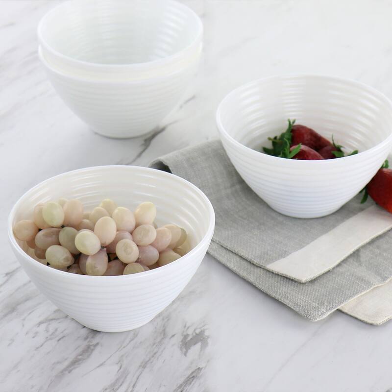 Gibson Ultra Patio 4pc Tempered Opal Glass Dessert Bowl Set in White