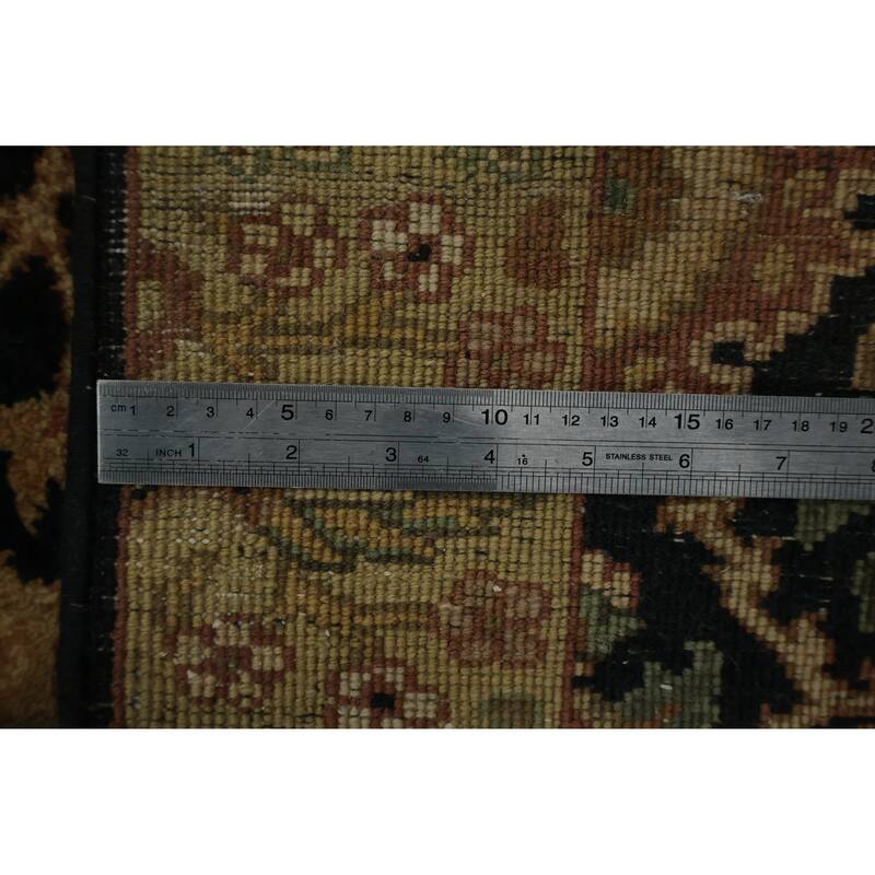 Hand Knotted Oriental 100% Wool Carpet Traditional Floral Black Agra Runner Rug - 12' 2'' X 2' 8''