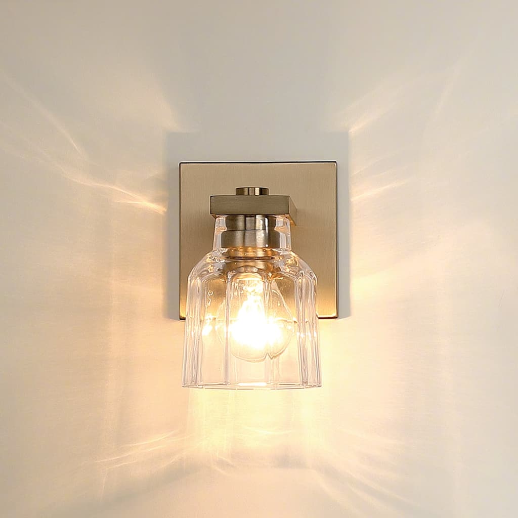 Thesis Dryden 5-inch 1-light Champagne Gold Vanity Light with Clear Ribbed Glass Shade