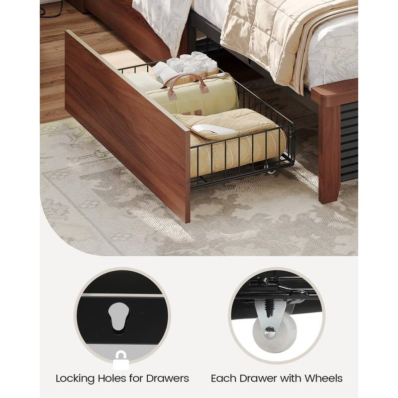 Bed Frames 4 Storage Drawers Storage Headboard Charging Station Metal Slats