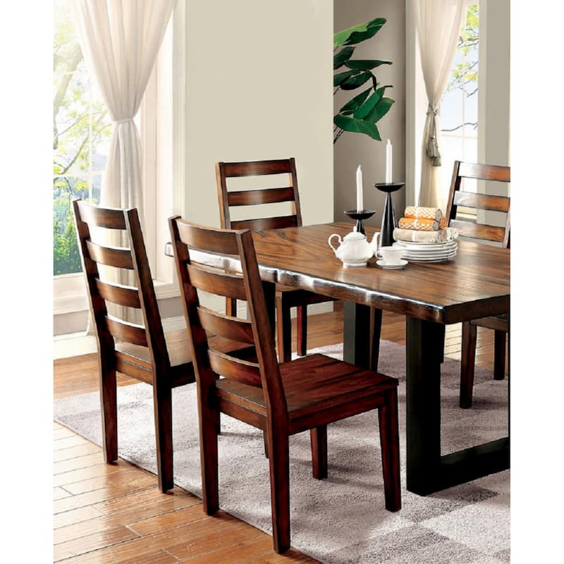 Tobacco Oak Finish Solid wood Industrial Style Kitchen Set of 2 Dining Chairs Ladder Back Chairs Dining Room Furniture
