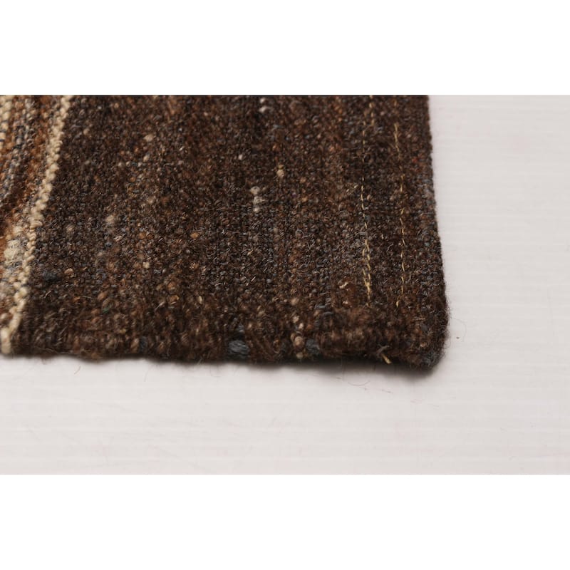 ECARPETGALLERY Flat-Weave Boho Brown Wool Kilim - 13'4 x 12'10