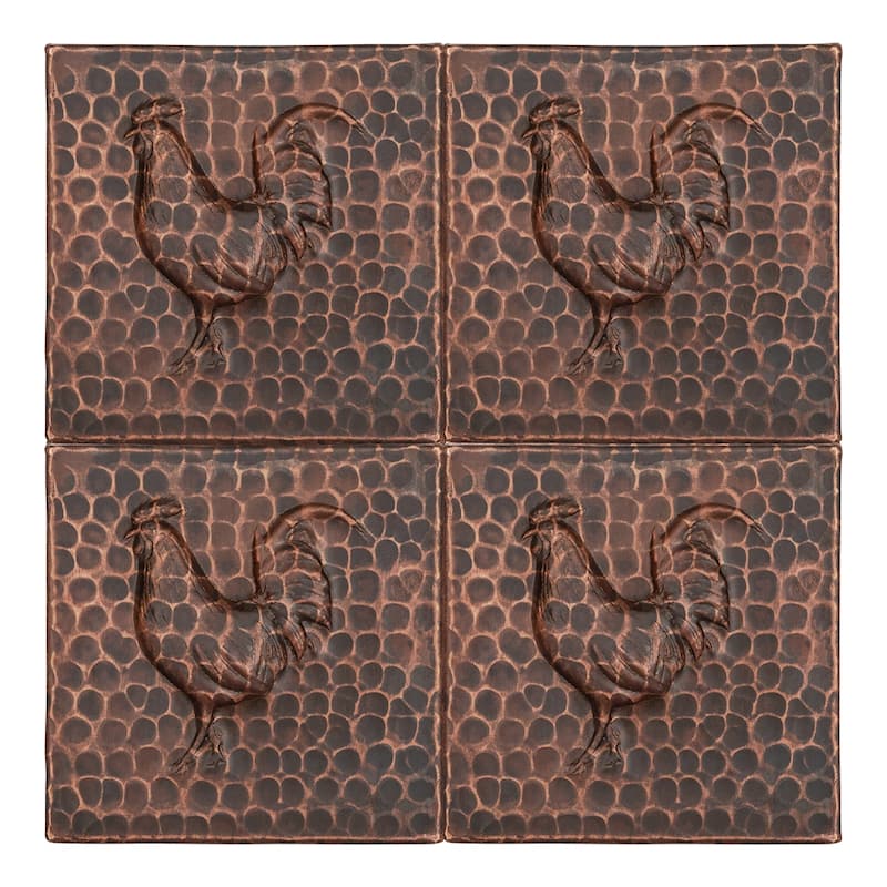 4" x 4" Hammered Copper Rooster Tile - Quantity 4 (T4DBR_PKG4)
