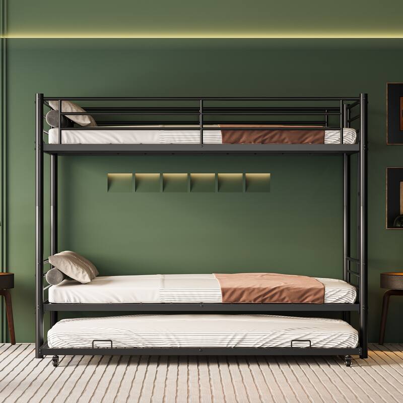 Twin Over Full Metal Bunk Bed Convertible to 2 Separate Beds White Finish - Black