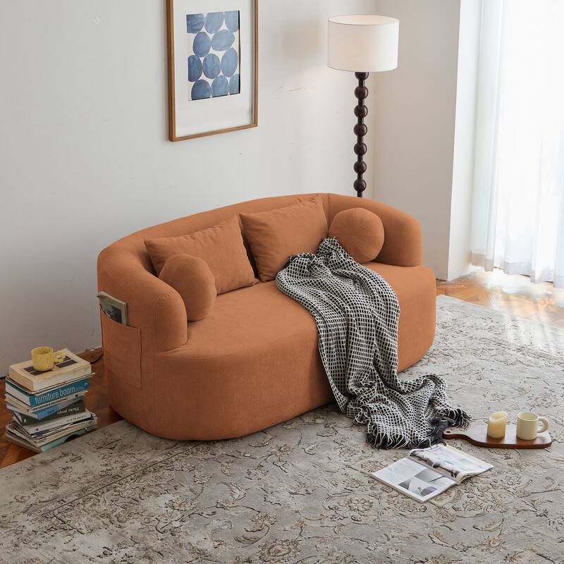 Memory Foam 2-Seater Couch,Deep Seat Modern Sofa - Orange