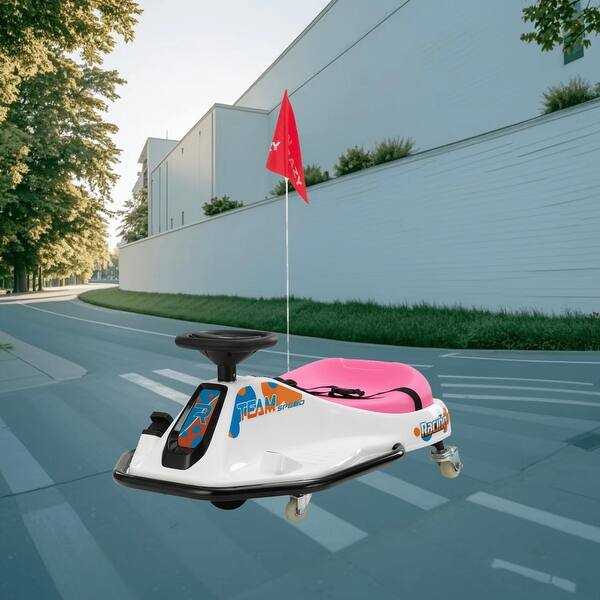 slide 2 of 11, Kids 24V Drift Car, Electric Ride-On with Bluetooth Music, 360 Degree Rotation, Safety Seat Belt, Remote Control for Ages 3-8 White+Pink