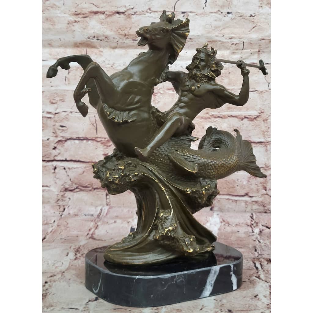 Bronze Poseidon Sculpture – Greek Sea God On Hippocampus Figurine