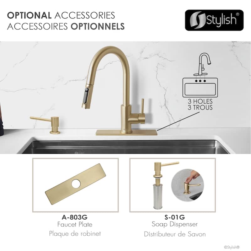 Modena Single Handle Brushed Gold Pull Down Kitchen Faucet with Reversible Osmosis
