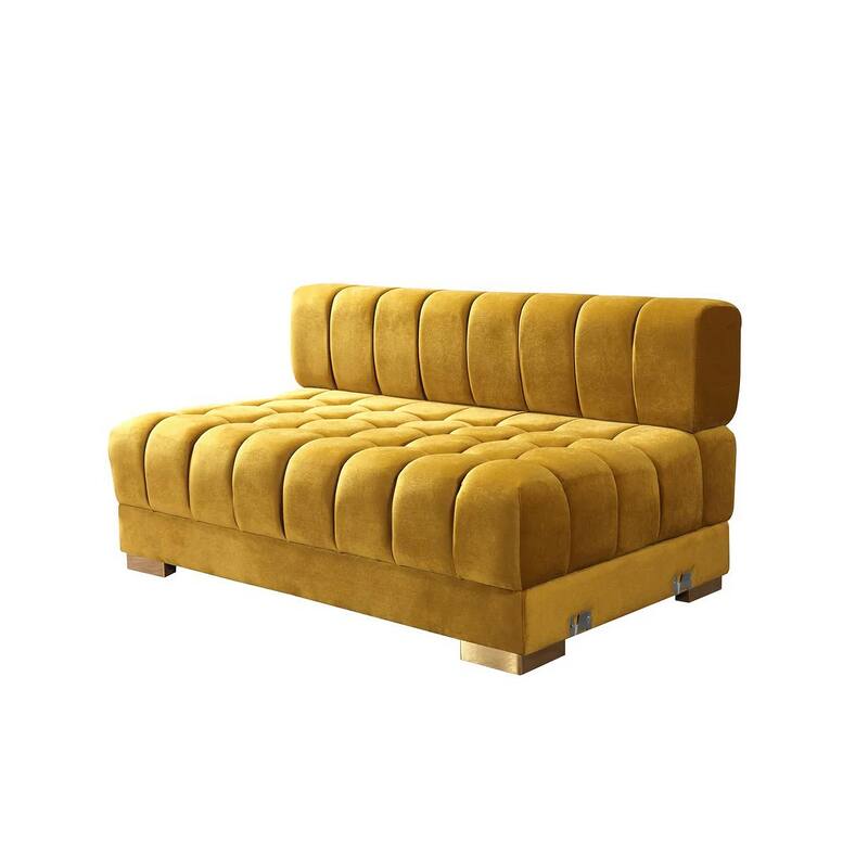 HomeRoots Mustard Velvet U Shaped Three Piece Sofa and Chaise Sectional With Toss Pillows