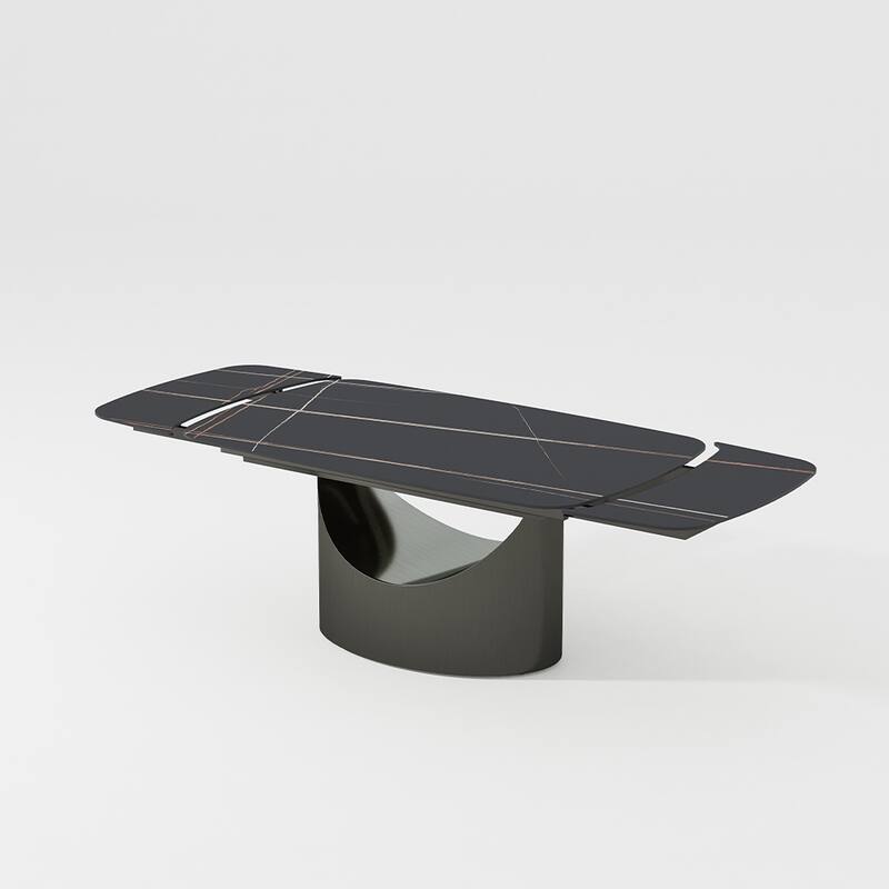 63"-94" Hobart Modern Dining Table with Rectangular Sintered Stone Tabletop and Carbon Steel Leg for 4-10