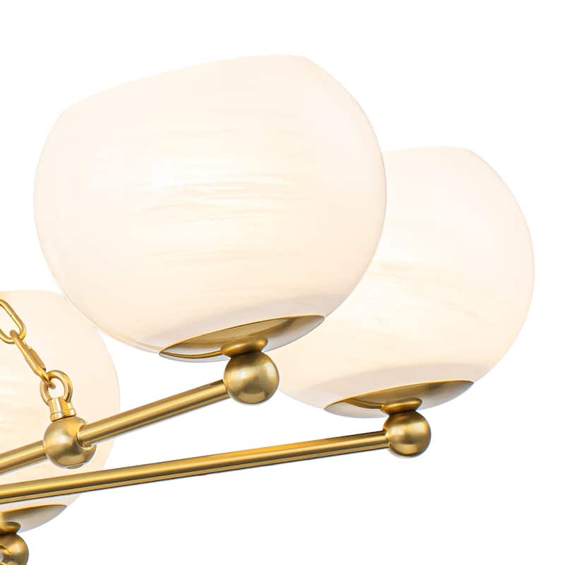 6-Light Brushed Gold Branch Chandelier with Cloud-Pattern Glass Shades - Dia.35.43-in