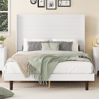 Wooden Tall Headboard Platform Bed