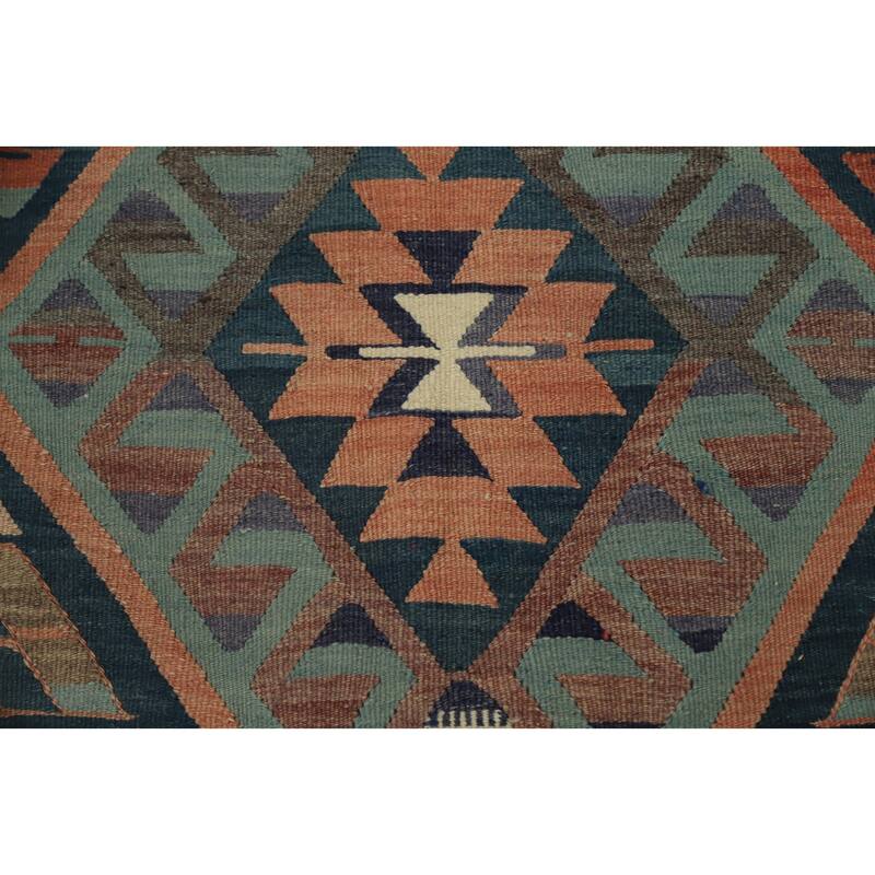 Hand Woven Oriental 100% Wool Carpet Southwestern Tribal Navy Blue & Blues Kilim Area Rug - 9' 9'' X 5' 1''